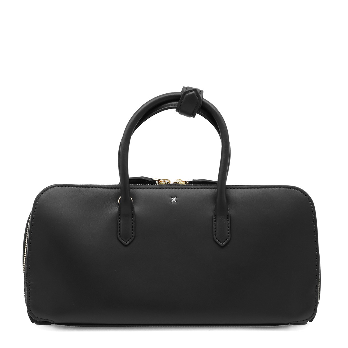 BLACK LEATHER DELTA SMALL TOP HANDLE BAG