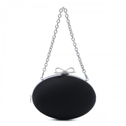 BLACK SATIN OVAL CLUTCH