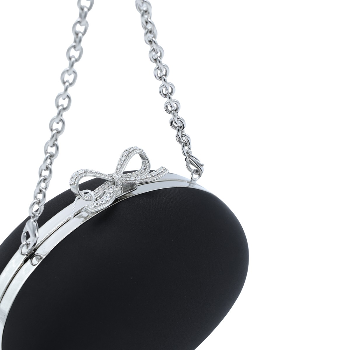 BLACK SATIN OVAL CLUTCH
