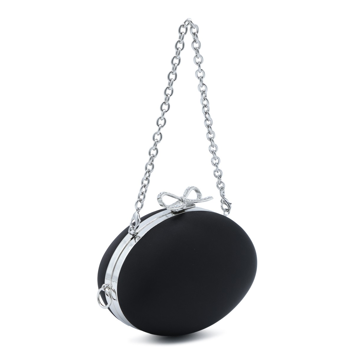 BLACK SATIN OVAL CLUTCH