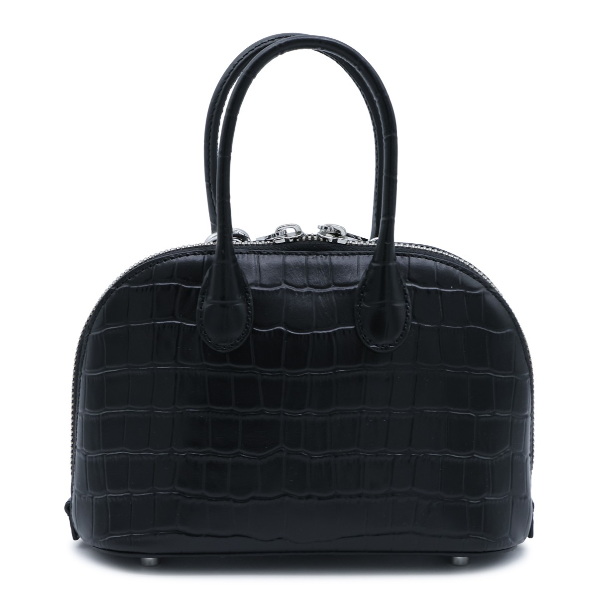 BLACK LEATHER CROC TOAST MINI BAG