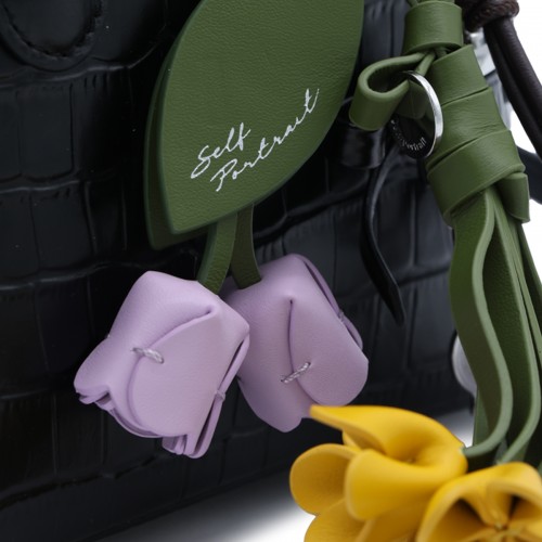 BLACK LEATHER CROC TOAST MINI BAG