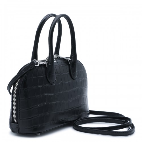 BLACK LEATHER CROC TOAST MINI BAG