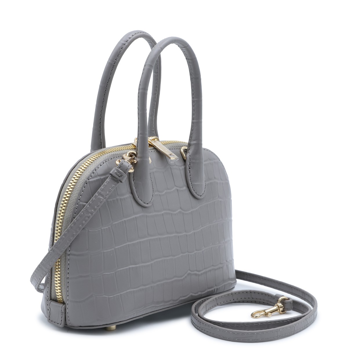 GREY LEATHER CROC TOAST MINI BAG