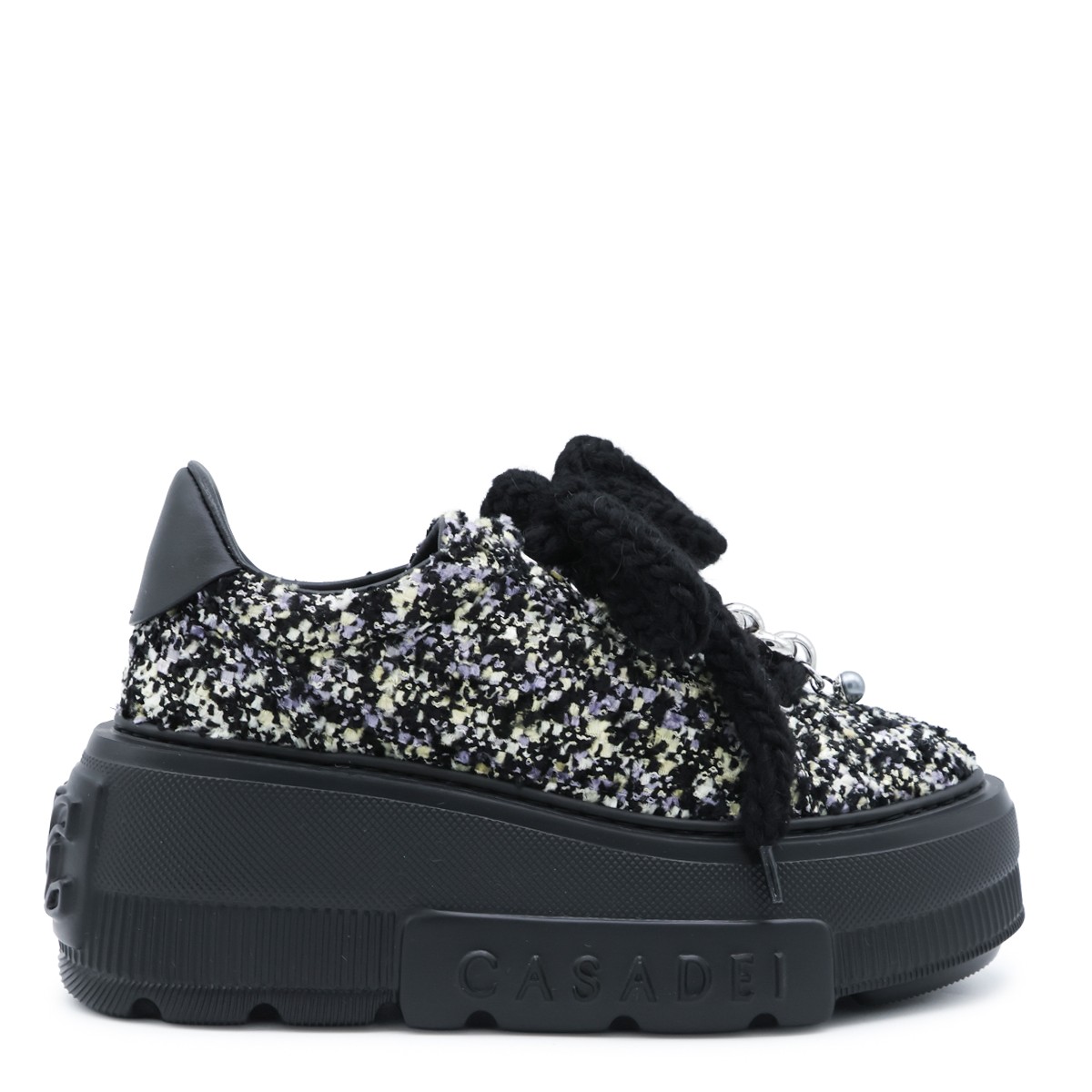 BLACK AND SILVER PLATFORM SNEAKERS
