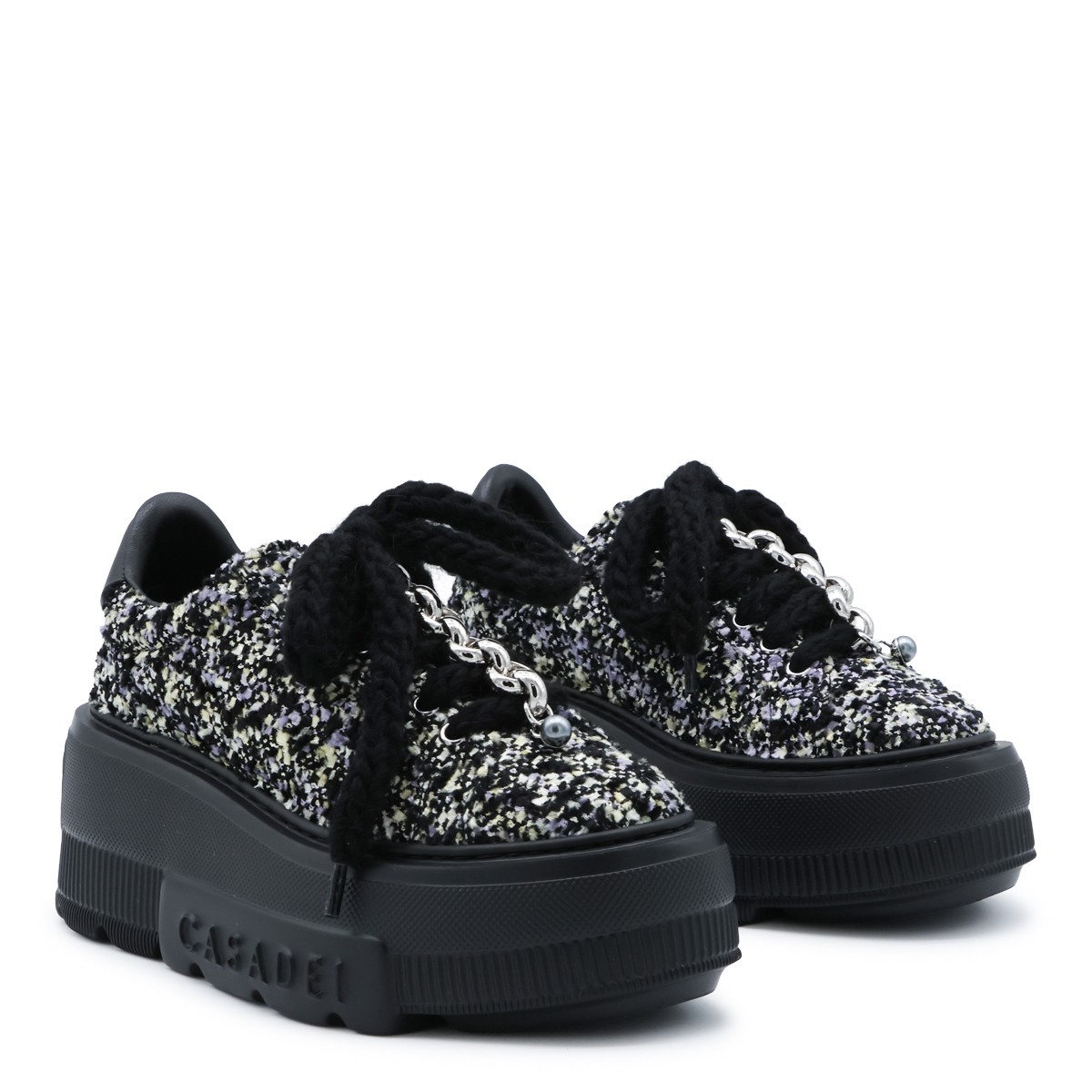 BLACK AND SILVER PLATFORM SNEAKERS