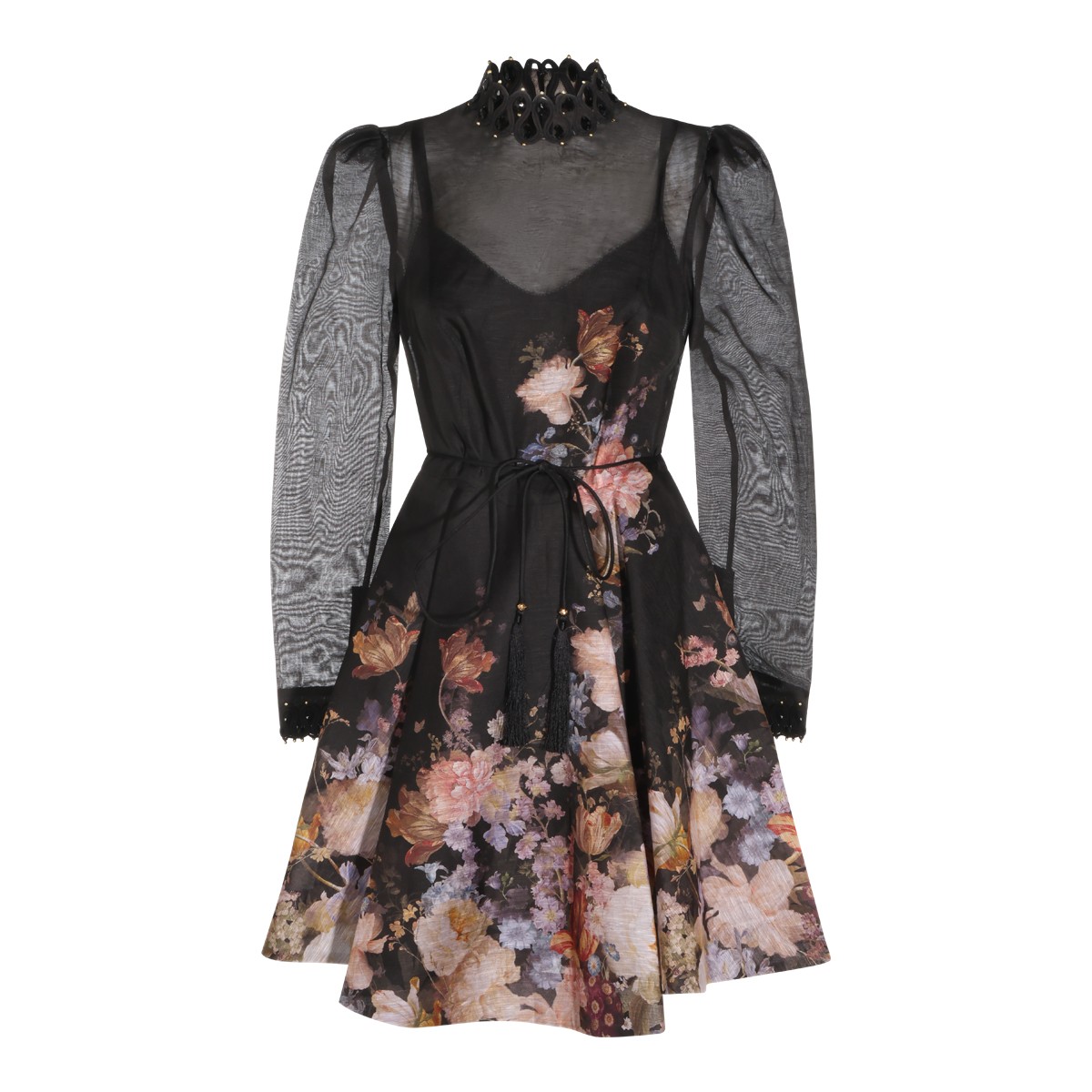 BLACK AND FLORAL MINI DRESS
