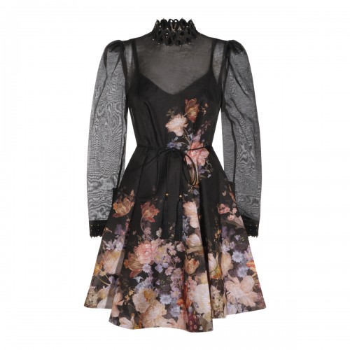 BLACK AND FLORAL MINI DRESS