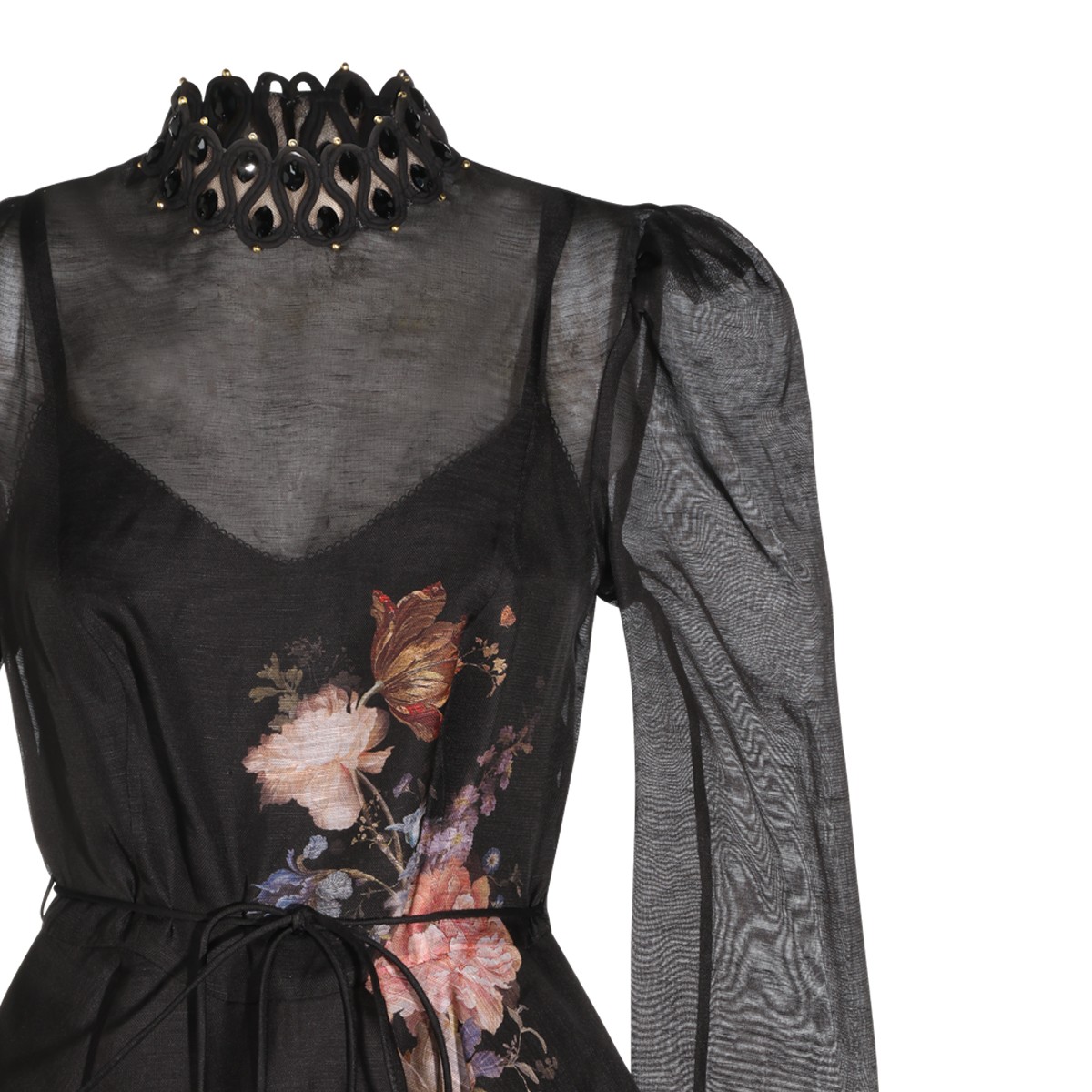 BLACK AND FLORAL MINI DRESS