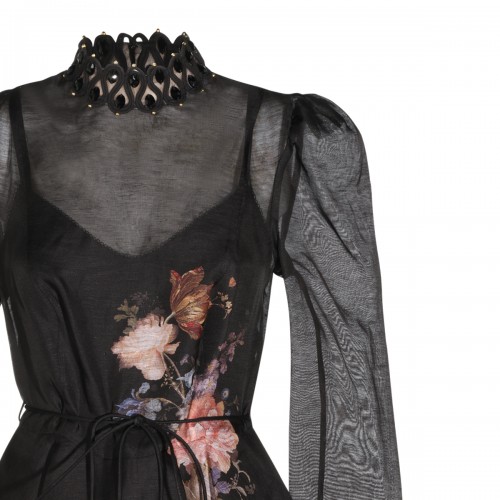 BLACK AND FLORAL MINI DRESS