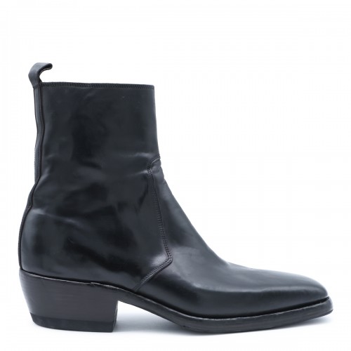 BLACK LEATHER SOLDATINO BOOTS