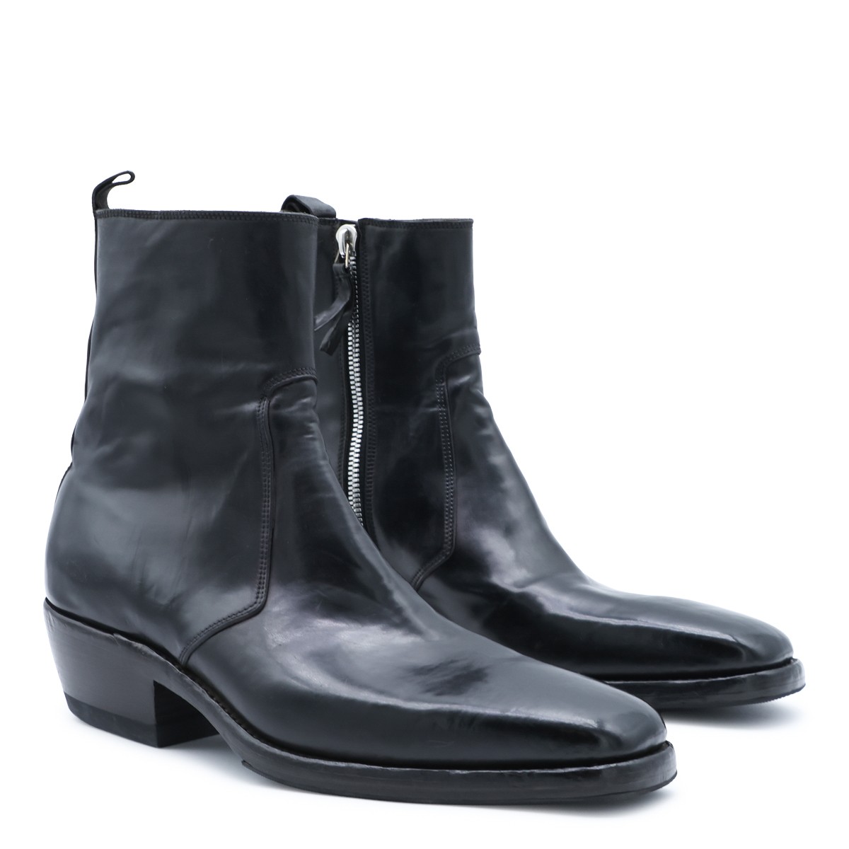BLACK LEATHER SOLDATINO BOOTS