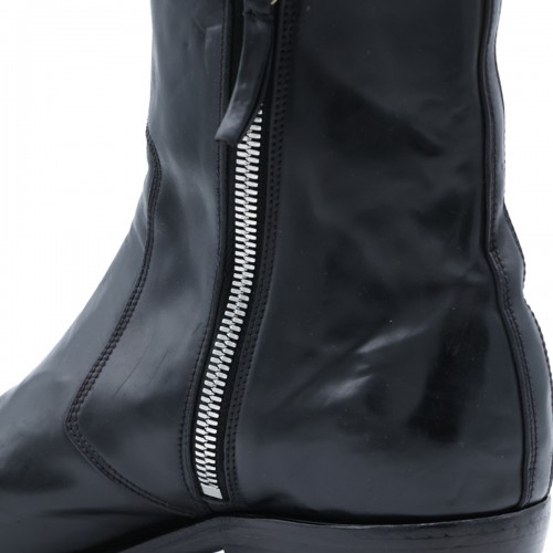 BLACK LEATHER SOLDATINO BOOTS