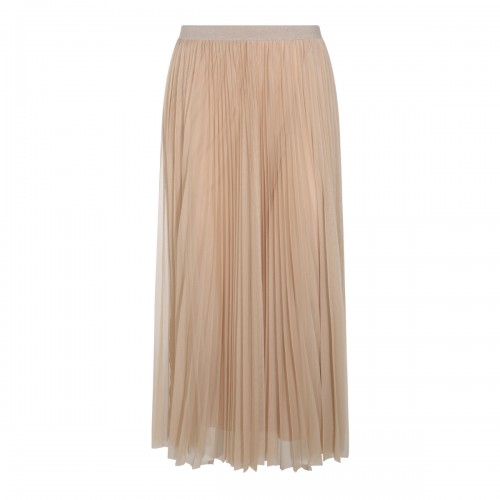 CREAM TULLE PLEATED LONG SKIRT