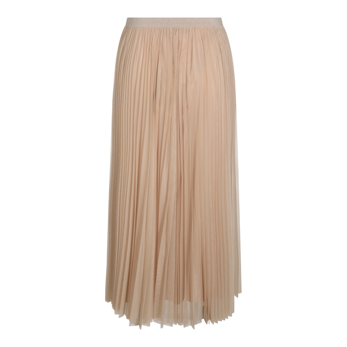 CREAM TULLE PLEATED LONG SKIRT