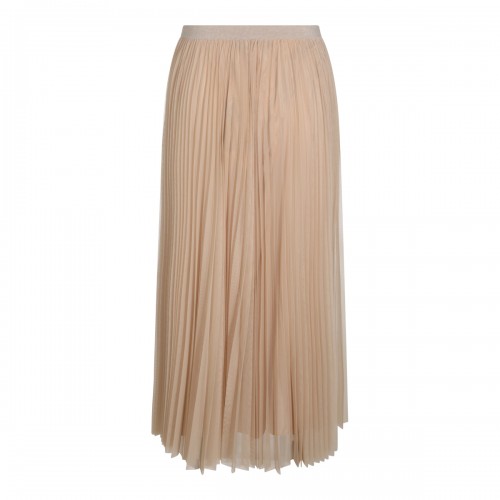 CREAM TULLE PLEATED LONG SKIRT