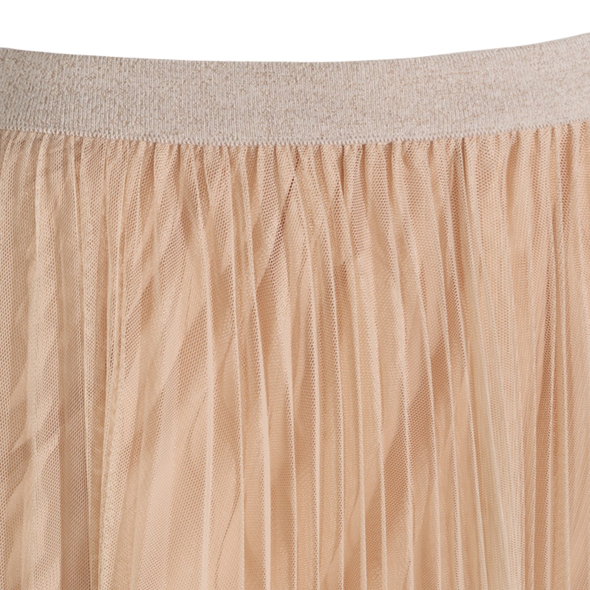 CREAM TULLE PLEATED LONG SKIRT