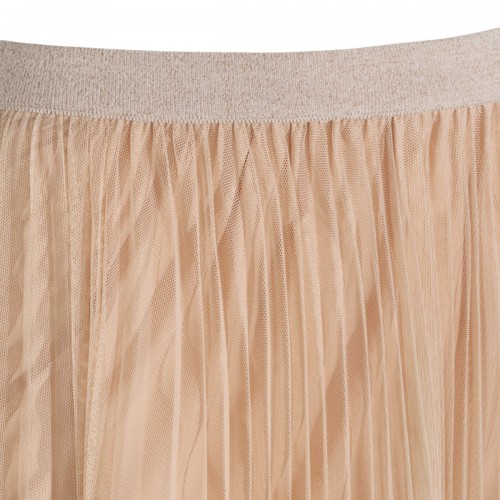 CREAM TULLE PLEATED LONG SKIRT