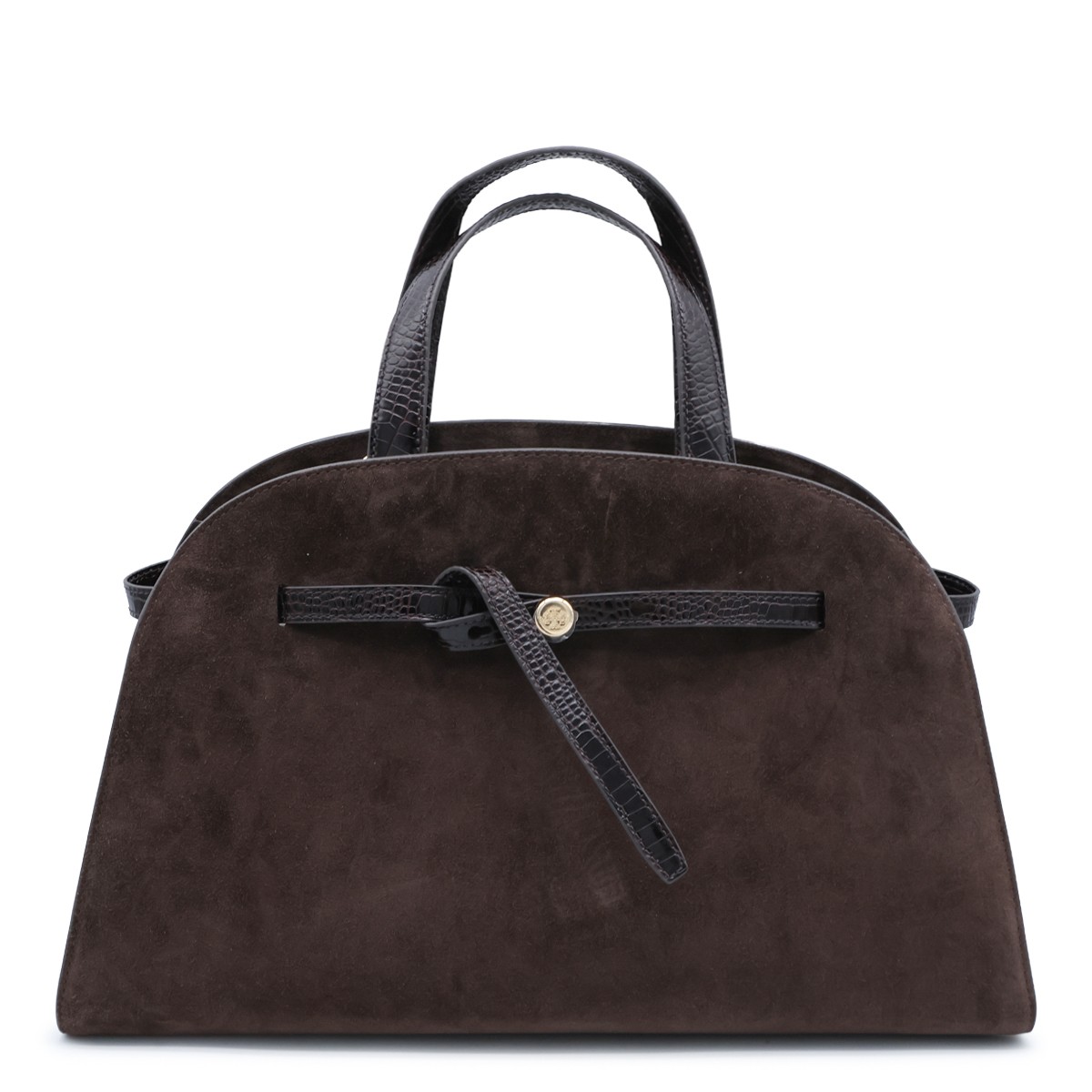 DARK BROWN LEATHER TOP HANDLE BAG