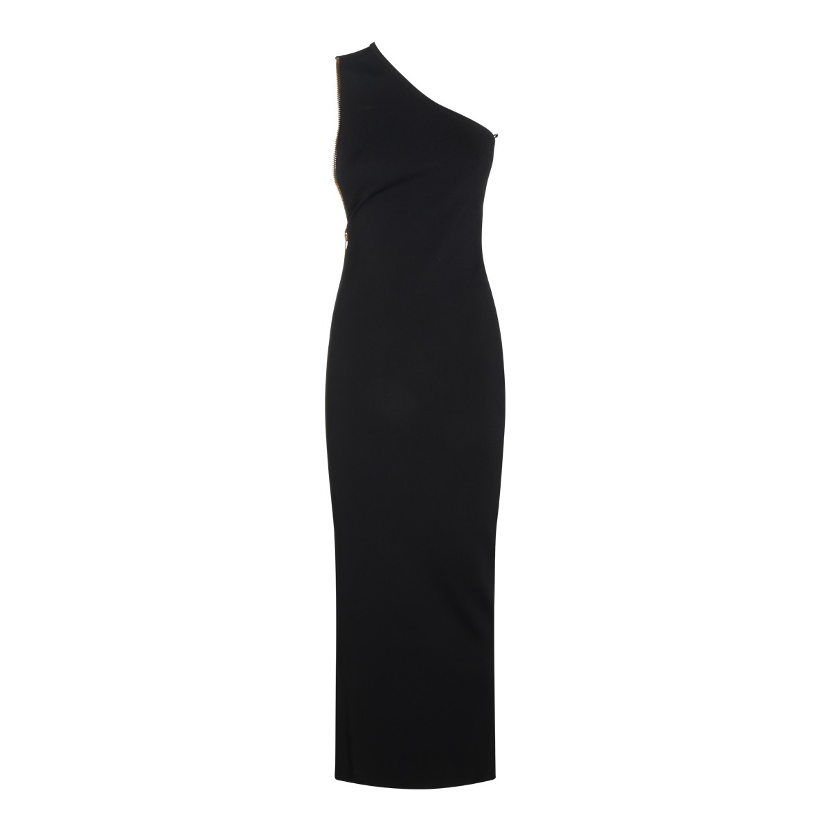 BLACK STRETCH ONE SHOULDER LONG DRESS