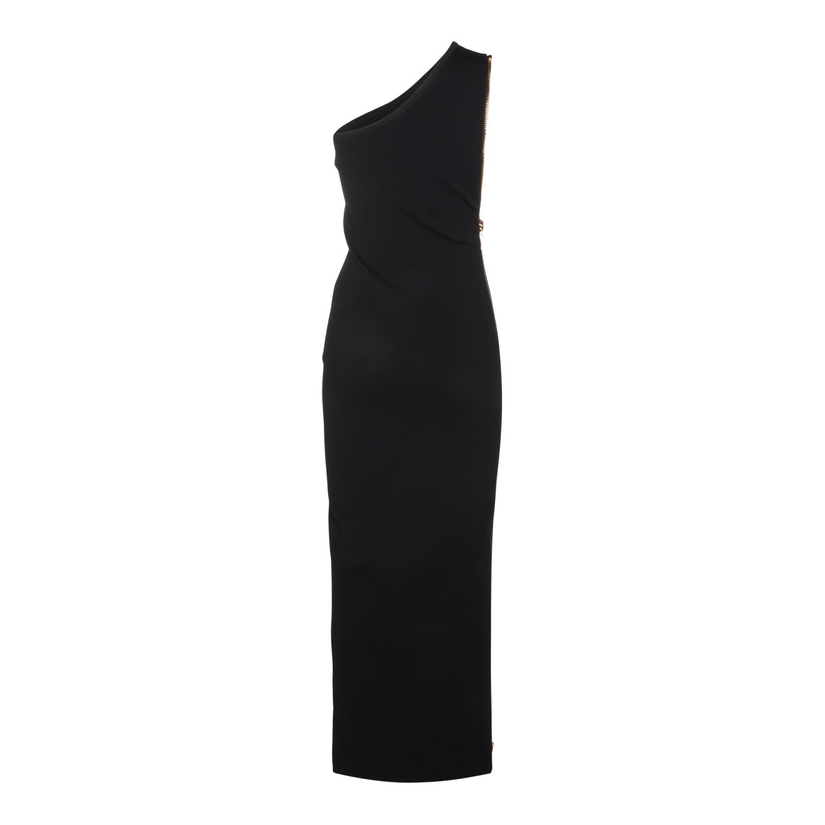 BLACK STRETCH ONE SHOULDER LONG DRESS