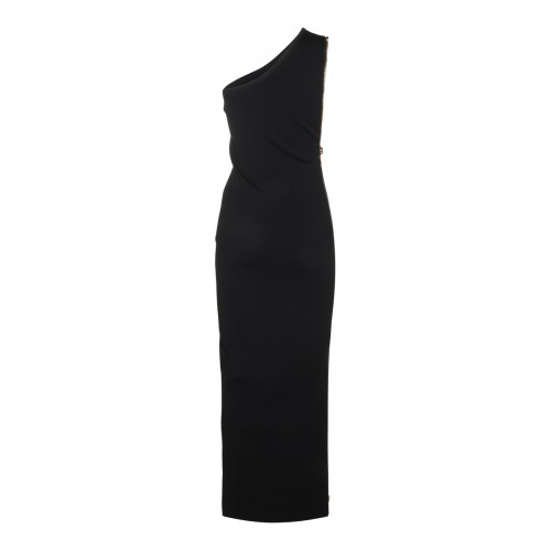 BLACK STRETCH ONE SHOULDER LONG DRESS