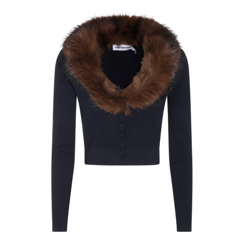 NAVY FUR CARDIGAN