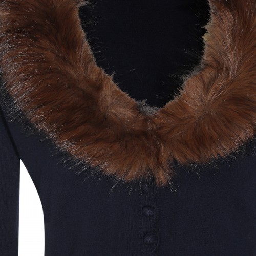 NAVY FUR CARDIGAN