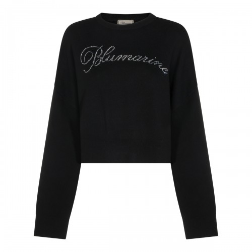 BLACK WOOL BRANDED SWEATER