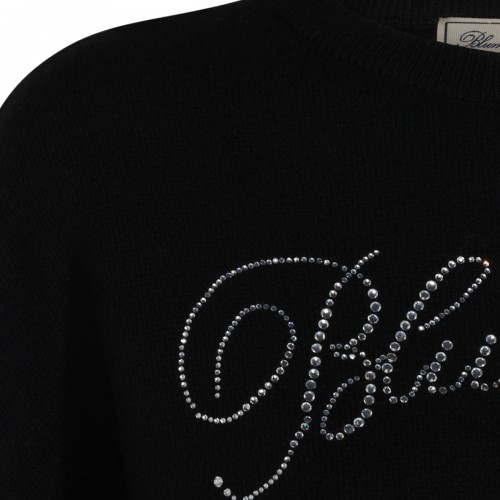 BLACK WOOL BRANDED SWEATER