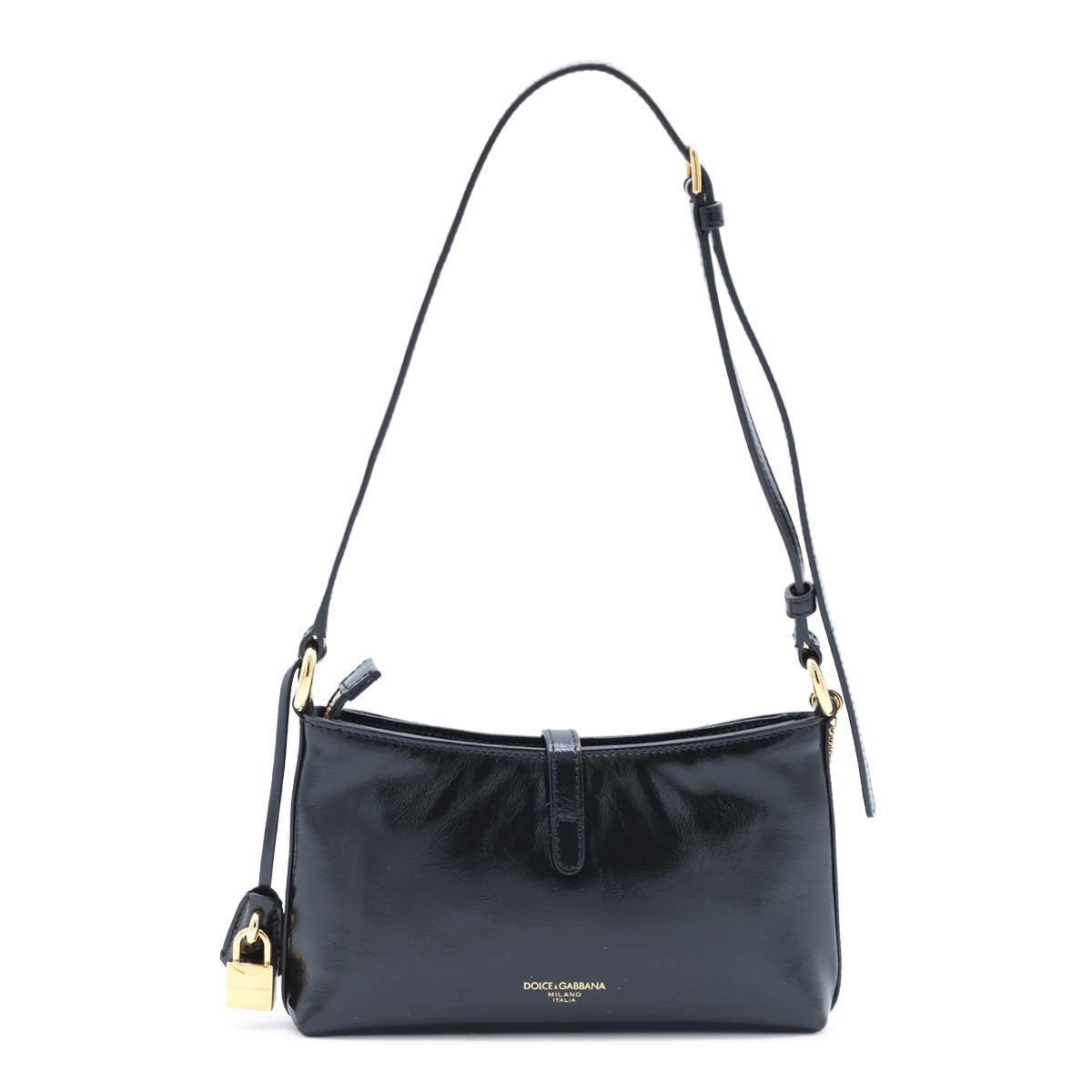 BLACK LEATEHR LOCK CROSSBODY BAG