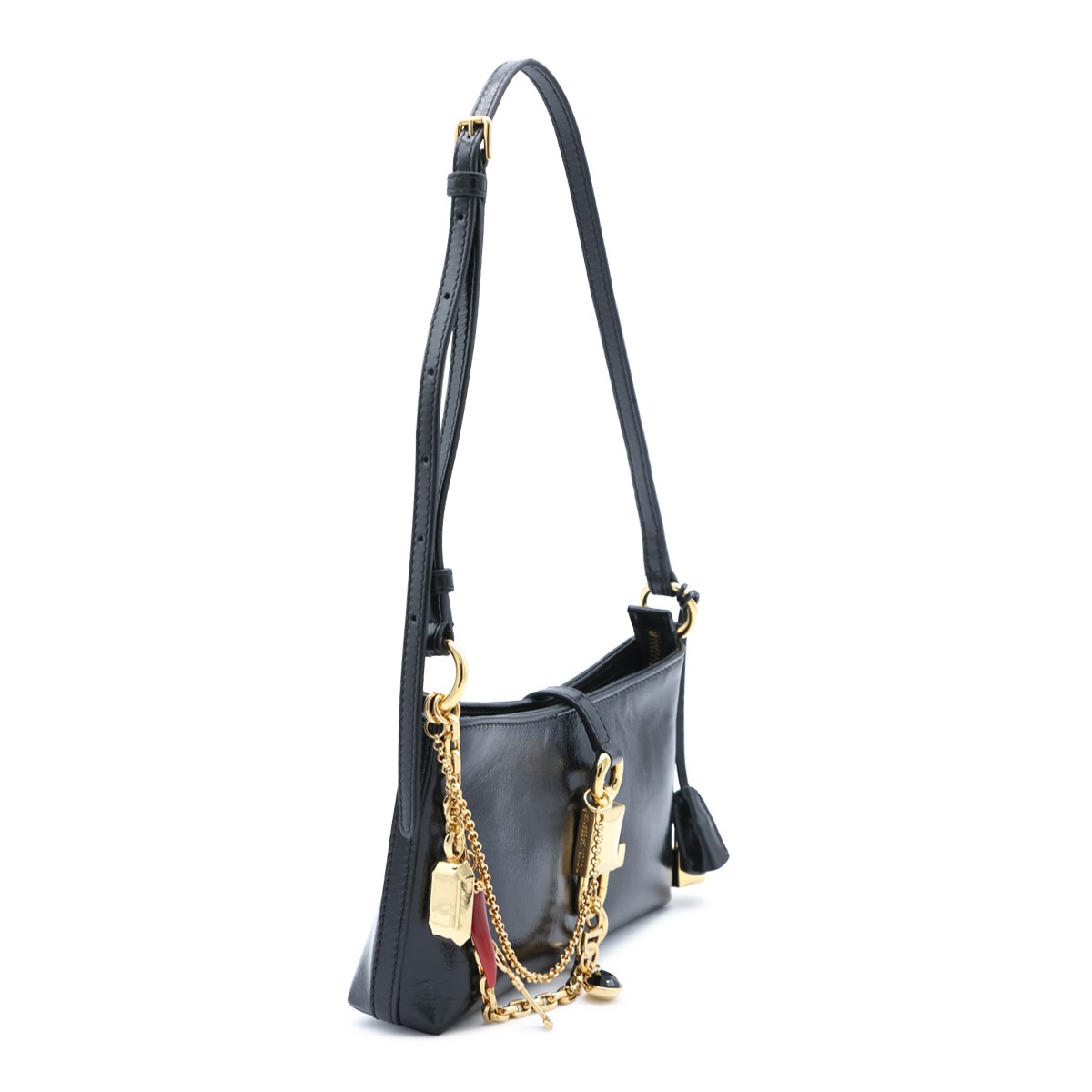 BLACK LEATEHR LOCK CROSSBODY BAG