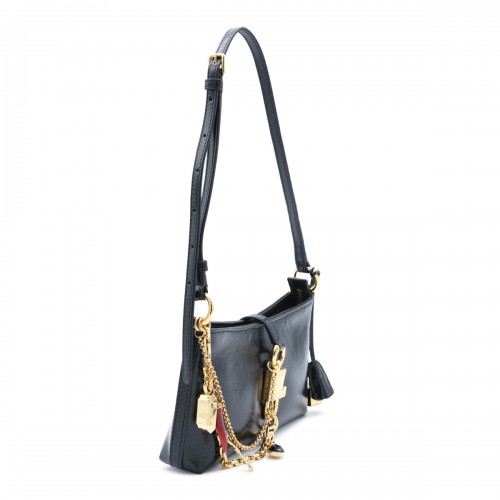 BLACK LEATEHR LOCK CROSSBODY BAG