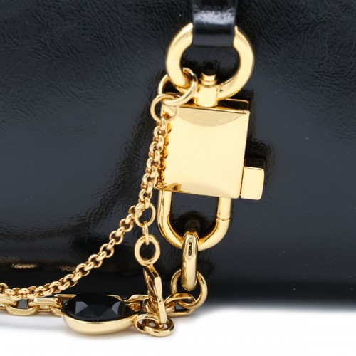 BLACK LEATEHR LOCK CROSSBODY BAG