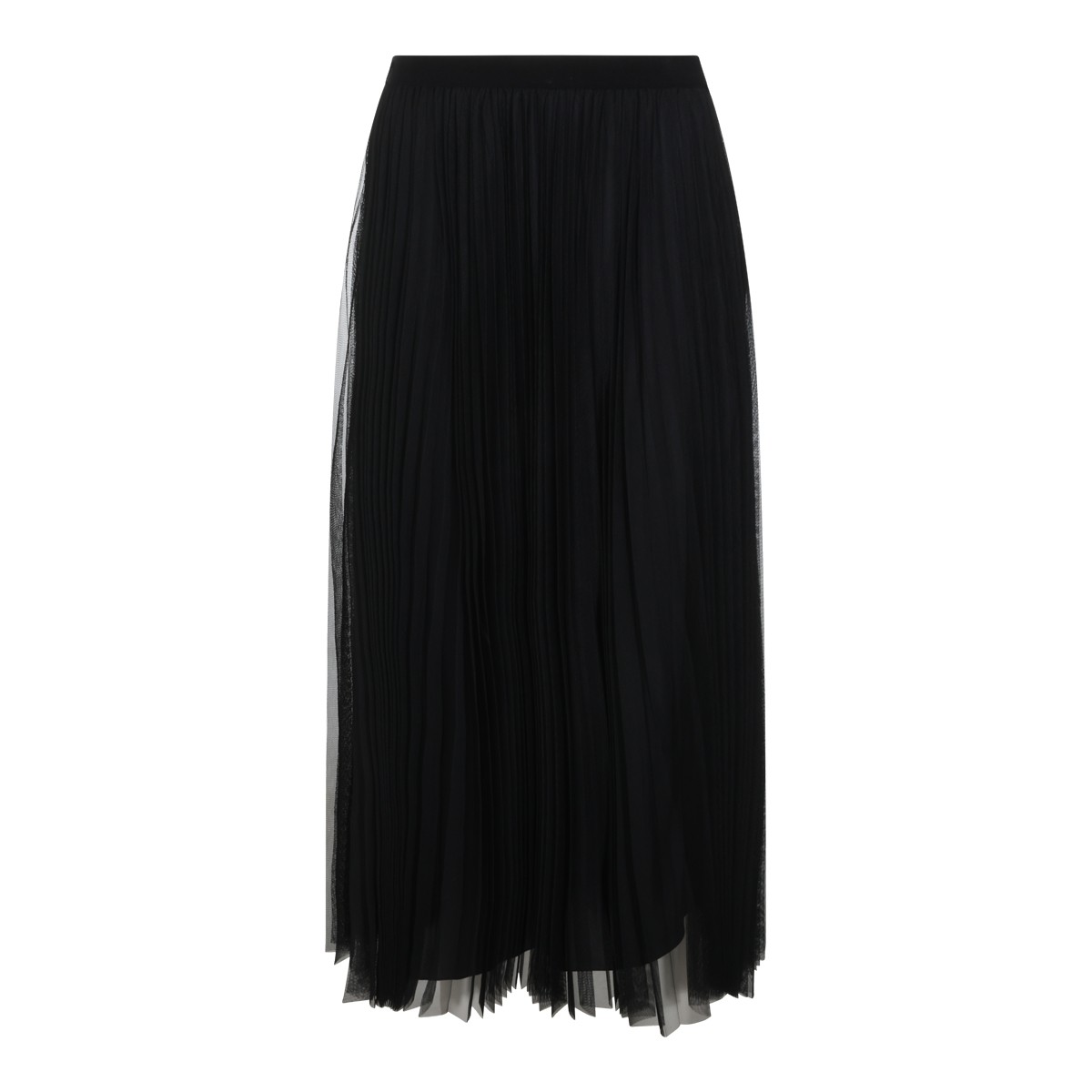 BLACK TULLE PLEATED LONG SKIRT