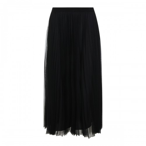 BLACK TULLE PLEATED LONG SKIRT