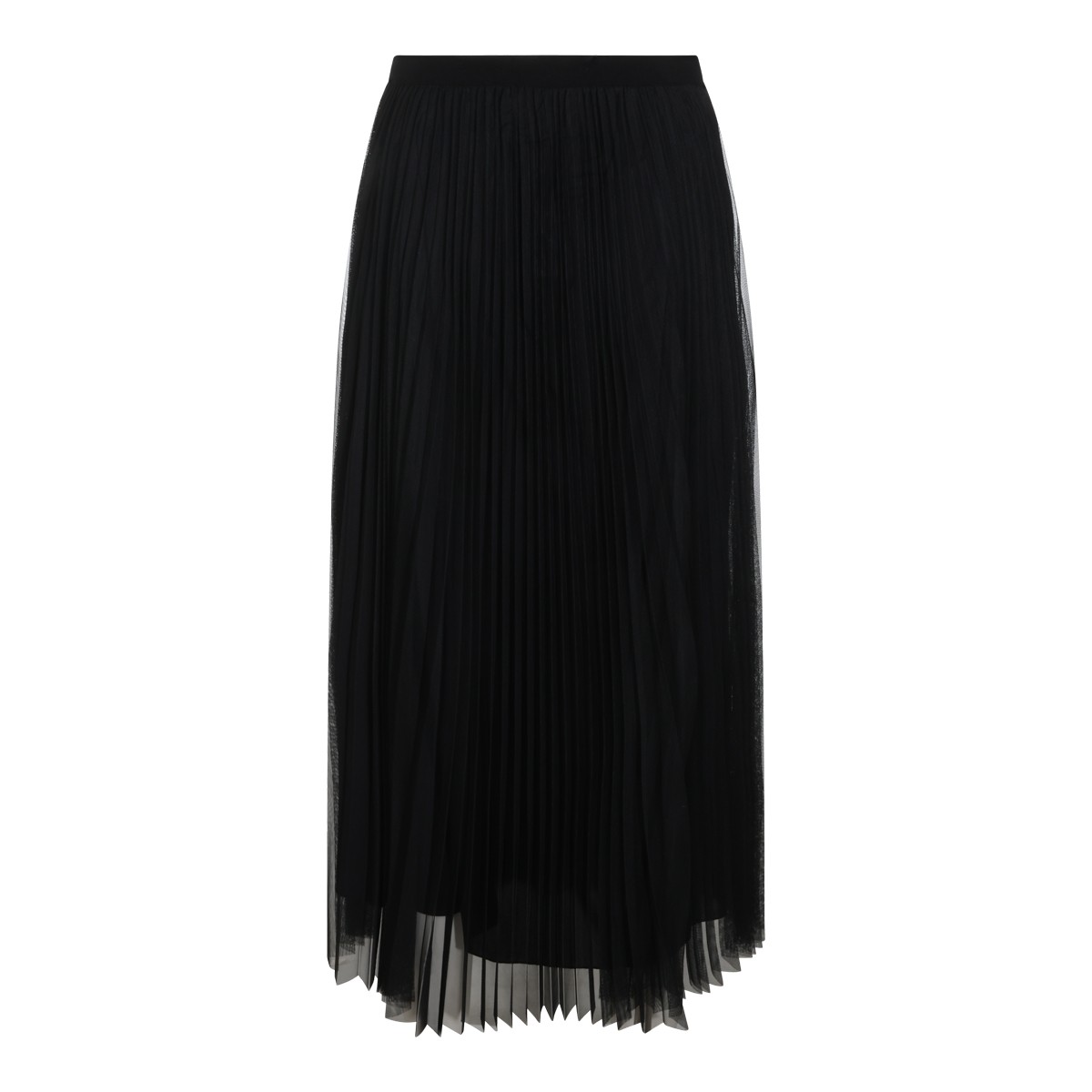 BLACK TULLE PLEATED LONG SKIRT