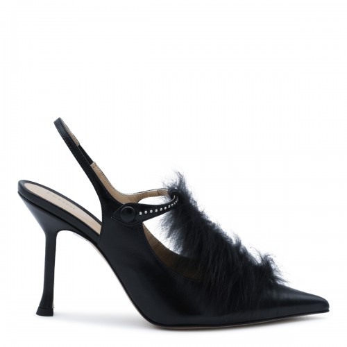 BLACK LEATHER SLINGBACK PUMPS