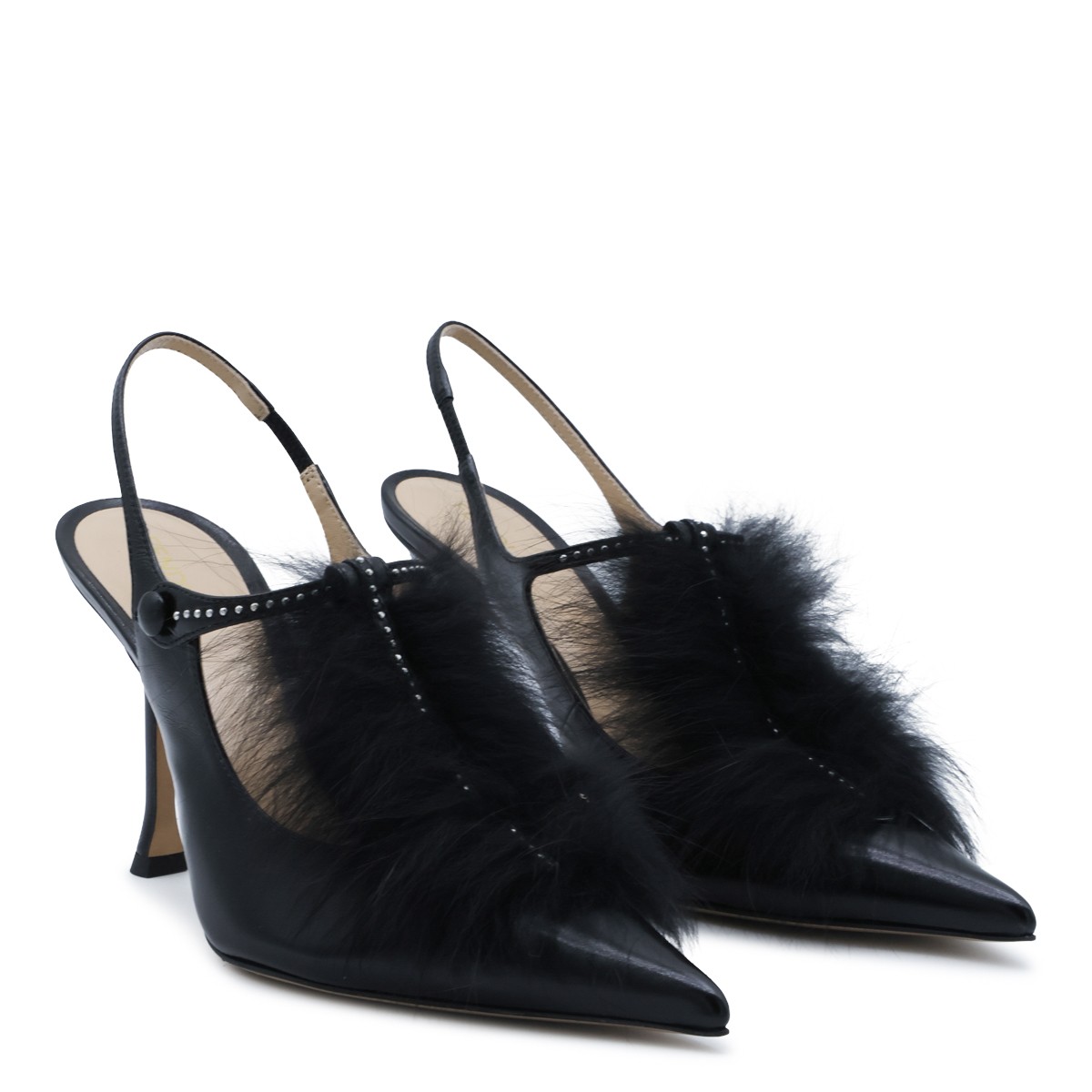 BLACK LEATHER SLINGBACK PUMPS