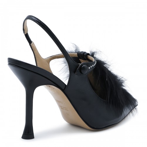 BLACK LEATHER SLINGBACK PUMPS