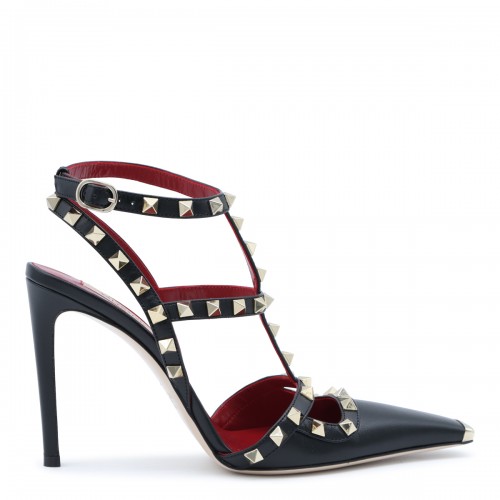 BLACK LEATHER ROCKSTUD PUMPS