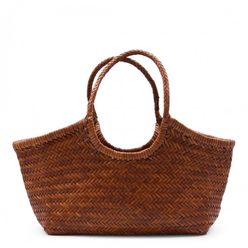 TAN LEATHER NANTUCKET BASKET BIG TOTE BAG