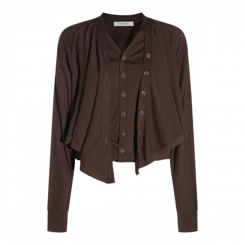 SHITAKE WOOL BLEND TROMPE L'OEIL CARDIGAN