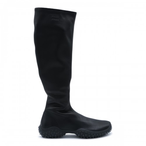 BLACK LEATHER STRETCH BOOTS