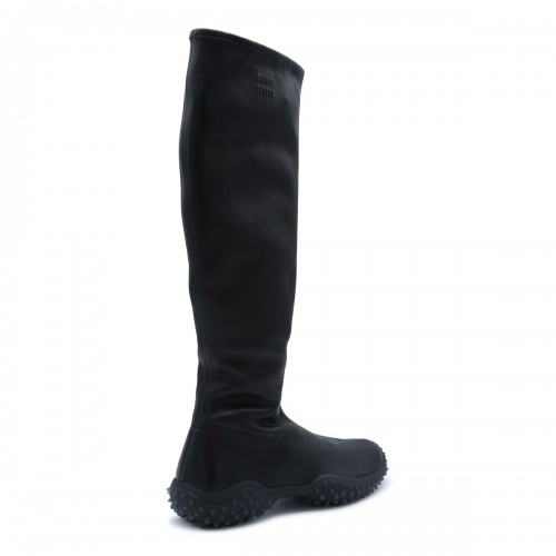 BLACK LEATHER STRETCH BOOTS