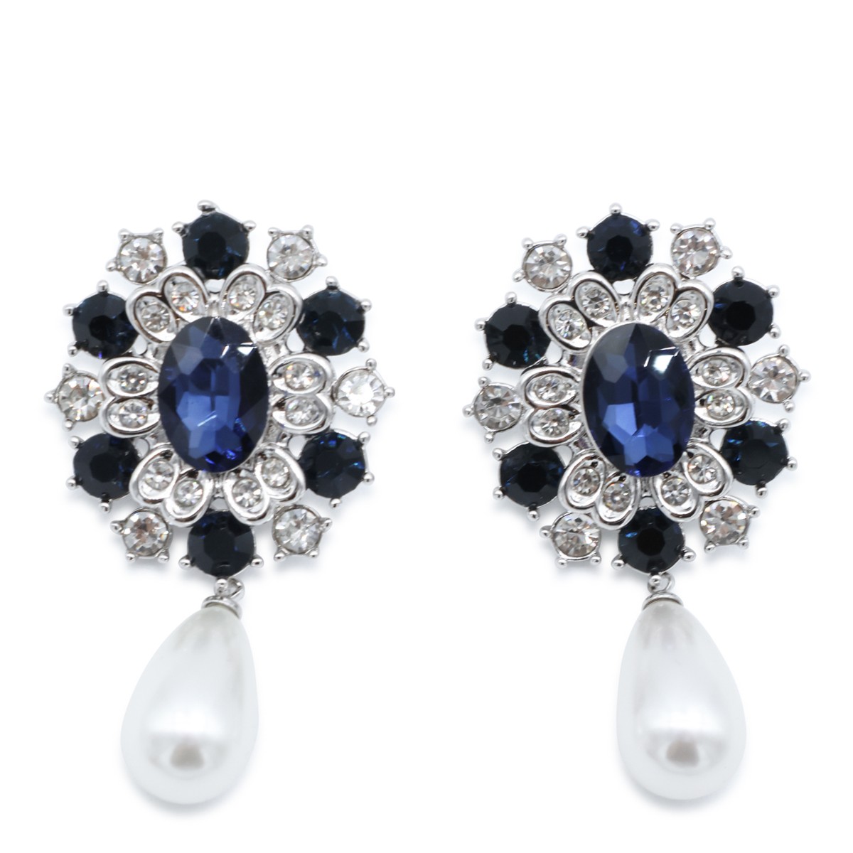 BLUE CRYSTAL PEARL DROPLET EARRINGS