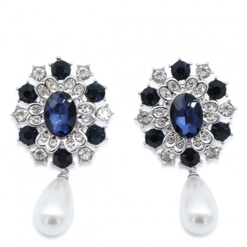 BLUE CRYSTAL PEARL DROPLET EARRINGS