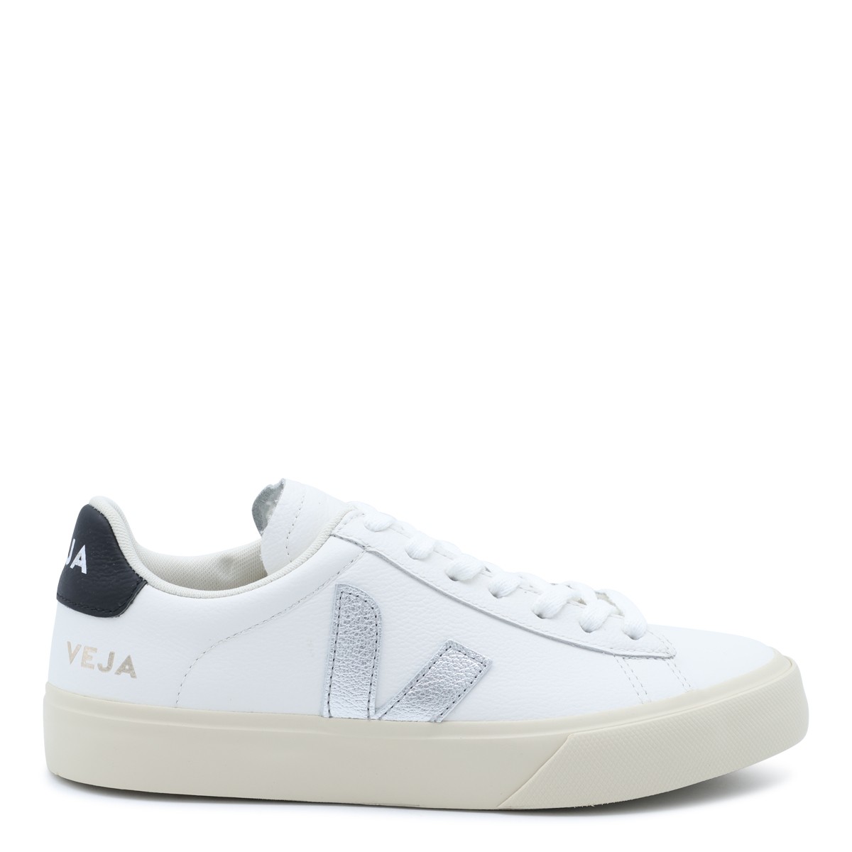 WHITE AND SILVER LEATHER CAMPO SNEAKERS