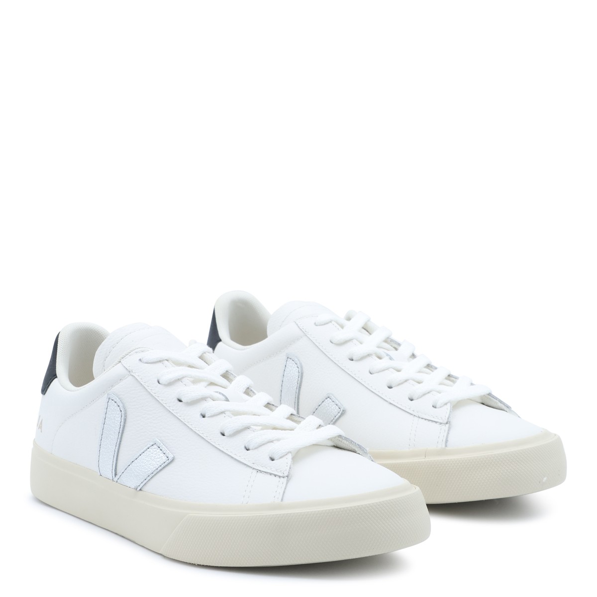 WHITE AND SILVER LEATHER CAMPO SNEAKERS