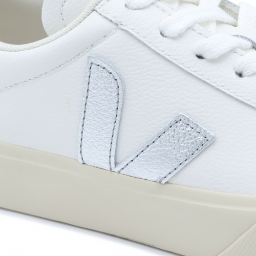 WHITE AND SILVER LEATHER CAMPO SNEAKERS